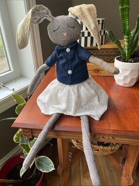 Queenwest Trading Co. Sitting Girl Rabbit Plush Beanbag Bottom Decor Toy